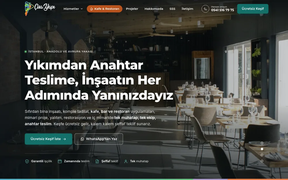 Çisa Yapı — İnşaat, Tadilat ve Kafe-Restoran Uygulamaları Kurumsal Web Sitesi