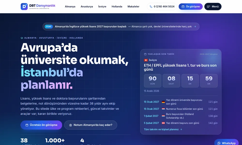DBT Danışmanlık — Avrupa’da Üniversite Başvuru Rehberi Sitesi