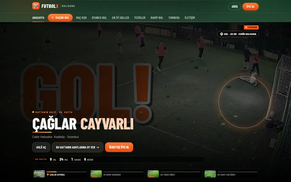FutbolX Halısaha — Kameralı Maç Kaydı, Gol Klipleri ve Oyuncu Platformu