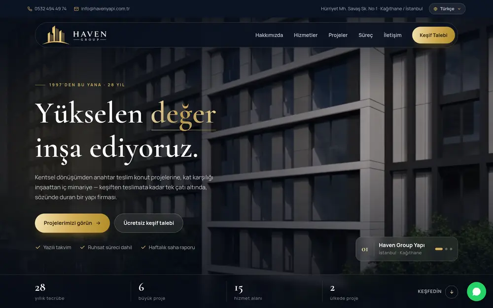 Haven Yapı — Dört Dilli Kurumsal İnşaat Sitesi