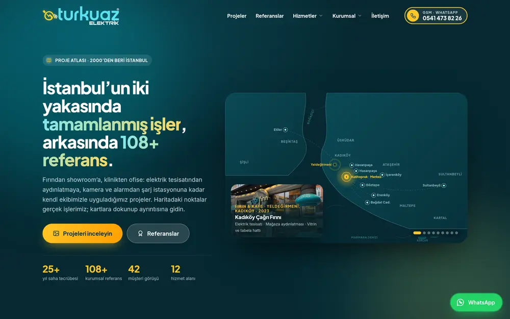 Turkuaz Elektrik .com — Şematik İstanbul Haritalı Proje ve Referans Vitrini