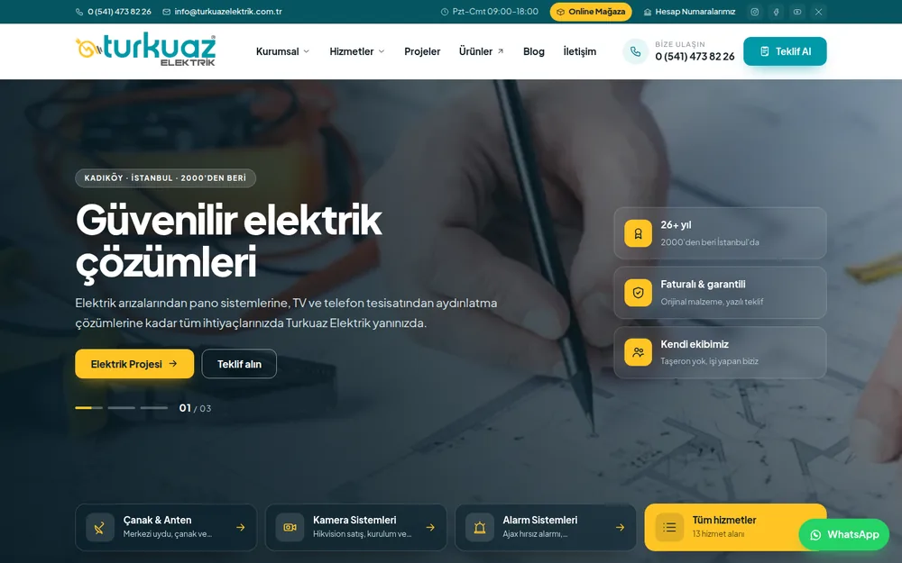 Turkuaz Elektrik .com.tr — Eski Sitenin Modern Kopyası: 131 Yazı, 13 Hizmet, E-Katalog