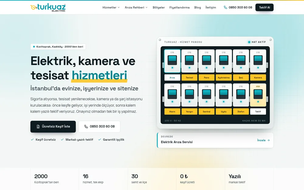 Turkuaz Elektrik .xyz — Hizmet Panosu: Ürünsüz Hizmet Sitesi