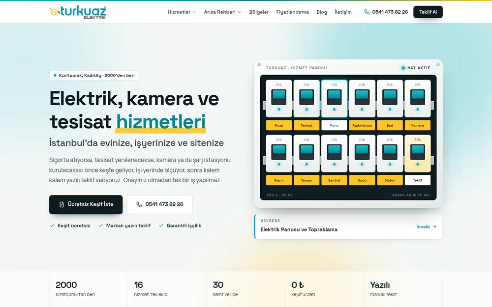 Turkuaz Elektrik .xyz web sitesi ekran görüntüsü